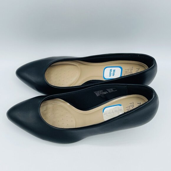 Time and Tru Shoes Womens Size 7.5 Wide Black Kitten Heels Slip On Career Office - Picture 6 of 12
